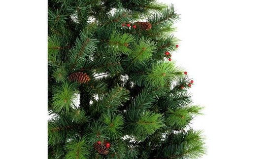Kerstboom met LED en dennenappels 195 cm PVC en PE groen en wit