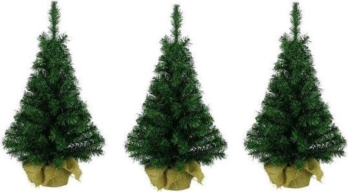 3x Kleine nep kerstboom in jute zak 75 cm Kleine kunstbomen