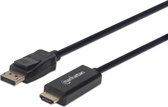 DisplayPort Male to HDMI Male Cable, 1,8 m, Black