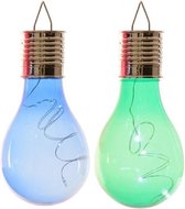 2x Buiten/tuin LED blauw/groen peertjes solar verlichting 14 cm - Tuinverlichting - Tuinlampen - Solarlampen op zonne-energie