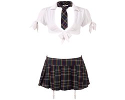 Cottelli Collection – Stout School Meisje Set met Rok en Top voor Ondeugende Meiden – Maat S – Wit