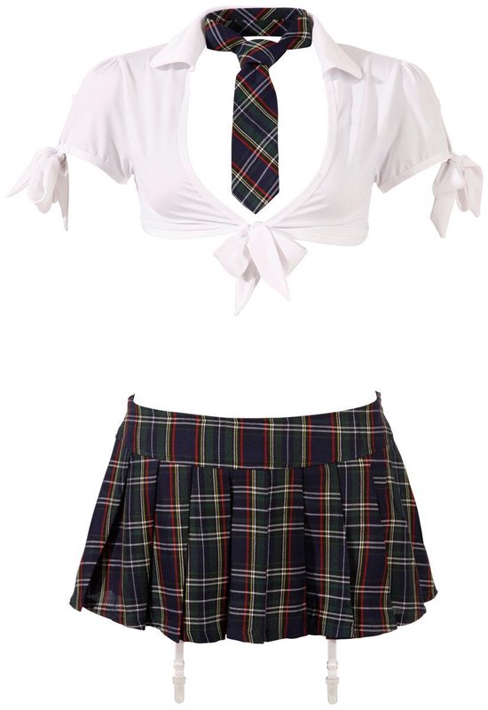 Cottelli Collection – Stout School Meisje Set met Rok en Top voor Ondeugende Meiden – Maat S – Wit