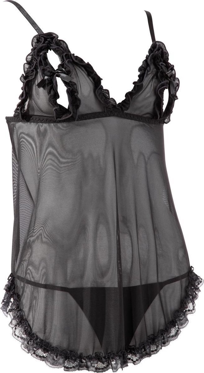 Goedkoopste Cottelli Collection – Baby Doll met Spannende Strikjes Rondom Tepels Licht Transparant – Maat M – Zwart