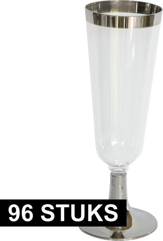 Verscherpen Blootstellen Duplicatie 96x Luxe champagne glazen zilver/transparant kunststof - 150 ml -  Herbruikbare plastic... | bol.com