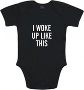 Rompertjes baby met tekst - I woke up like this - Romper zwart - Maat 50/56