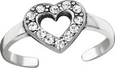 Zilveren hart teenring met steentjes | Heart toe ring with crystal | Sterling 925 Silver (Echt zilver)