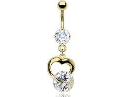 Navelpiercing hartje met steentje gold plated 14kt. - LMPiercings