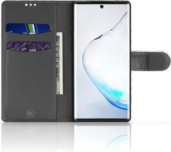 PU Premium Housse pour Samsung Galaxy Note 10 Portefeuille Feuilles Grises