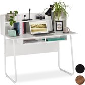 Relaxdays bureau - computertafel - open vakken - laptopbureau - vakken - kabeldoorvoer - Wit / wit
