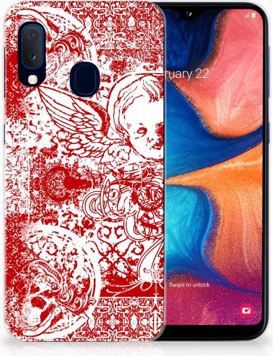 Silicone Back Case Samsung Galaxy A20e Angel Skull Rood