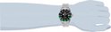 Herenhorloge met zwarte wijzerplaat en groene lunette gedragen op arm.