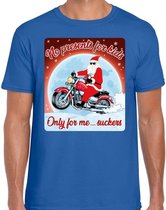 Fout Kerstshirt / t-shirt - No presents for kids only for me suckers - motorliefhebber / motorrijder / motor fan blauw voor heren - kerstkleding / kerst outfit XL