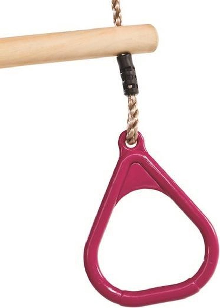 Houten trapeze met kunststof driehoeksringen Paars/Roze en PP Touw