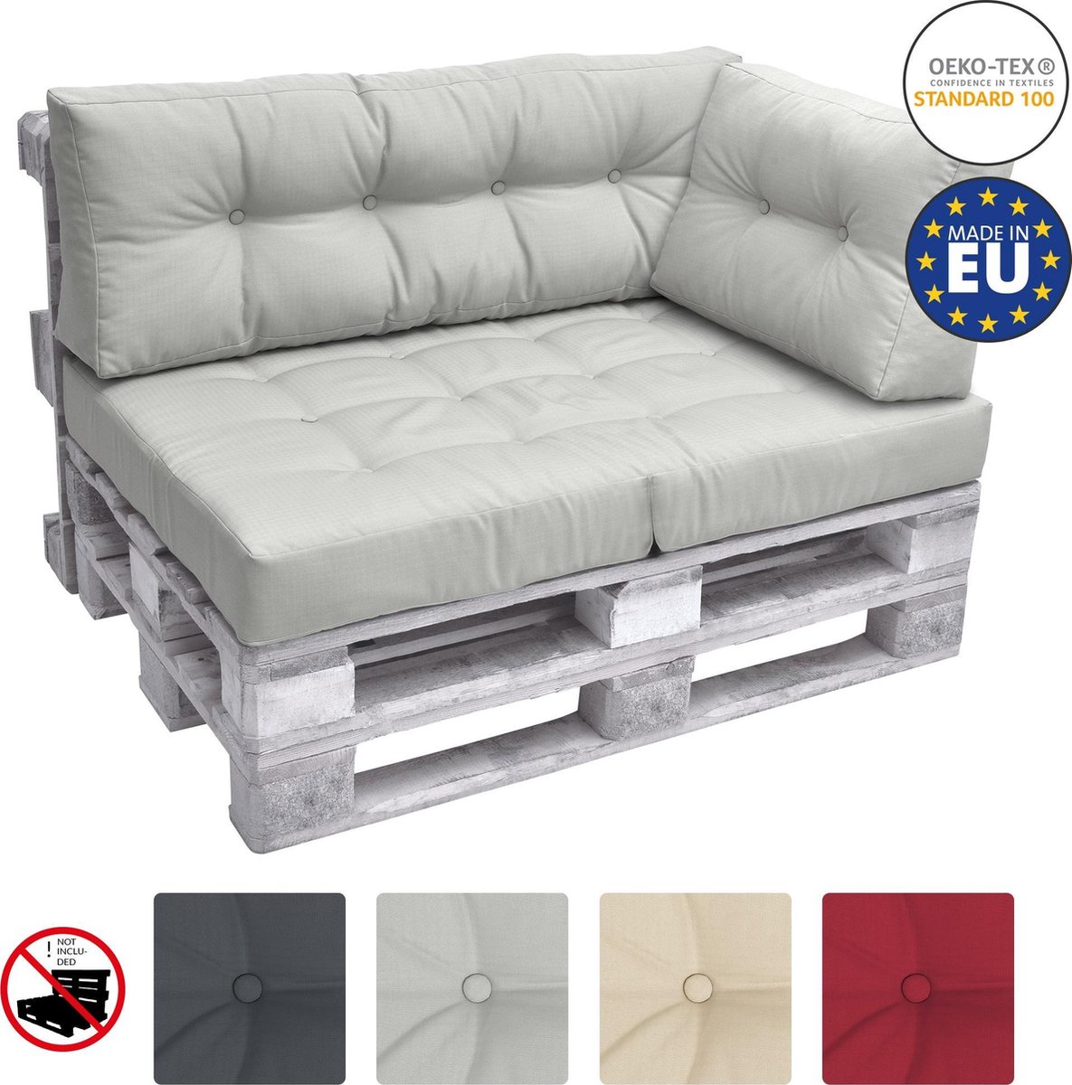 Lichtgrijs palletkussen van Beautissu Elements, zijkussen 60x40x15cm voor palletmeubels.