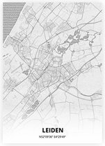 Leiden plattegrond - A3 poster - Tekening stijl