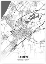 Leiden plattegrond - A2 poster - Zwart witte stijl