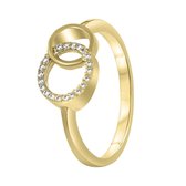 Lucardi Dames Goldplated ring cirkels met zirkonia - Ring - Cadeau - Goudkleurig