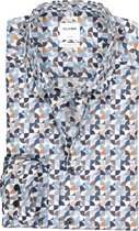 OLYMP Luxor comfort fit overhemd - blauw met bruin en wit retro dessin - Strijkvrij - Boordmaat: 48