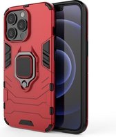 Schokbestendige pc + TPU-beschermhoes met magnetische ringhouder voor iPhone 13 Pro (rood)