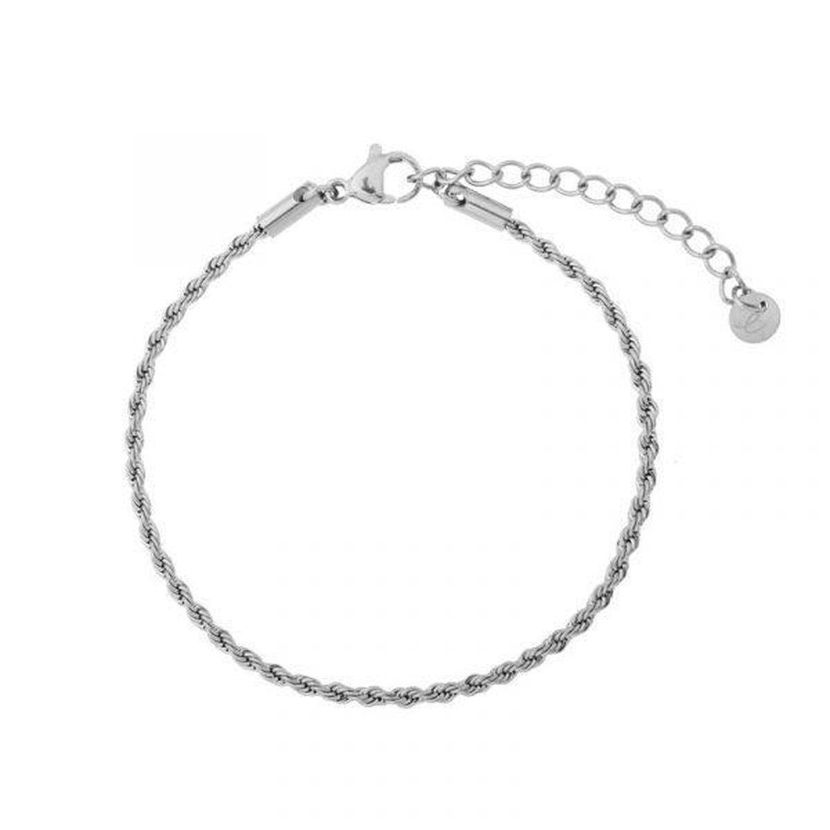 Armband basic gedraaid - Volwassenen - Zilver - RVS (verkleurt niet) - 16 + 4cm Verlengkettinkje