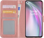 Hoes Geschikt voor OnePlus Nord CE Hoesje Book Case Hoes Flip Cover Wallet Bookcase - Rosé goud