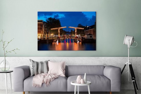 Peintures sur toile Amsterdam - Pont - Nuit - 120x80 cm - Décoration murale