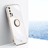 Voor Huawei nova 6 5G XINLI Straight 6D Plating Gold Edge TPU Shockproof Case met ringhouder (wit)