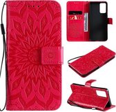 Voor OPPO Reno6 5G Zon Embossing Patroon Horizontale Flip Lederen Case met Kaartsleuf & Houder & Portemonnee & Lanyard (Rood)