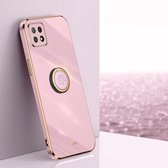 Voor OPPO Reno4 SE XINLI Straight 6D Plating Gold Edge TPU Shockproof Case met Ring Holder (Cherry Purple)