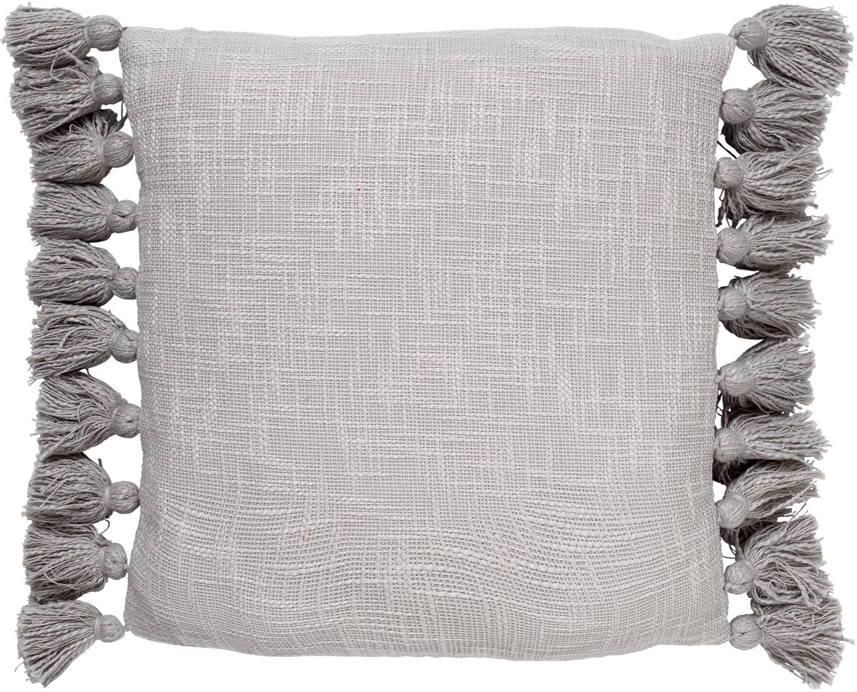 Dutch Decor RUBY - Kussenhoes 45x45 cm - 100% katoen - met flosjes - Micro Chip - lichtgrijs - met rits - zonder binnenkussen