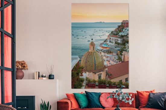 Toile Peinture Italie - Mer - Maisons - 120x180 cm - Décoration murale XXL