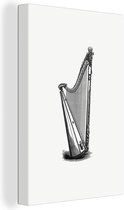Canvas schilderij 120x180 cm - Wanddecoratie Vintage - Harp - Muziek - Muurdecoratie woonkamer - Slaapkamer decoratie - Kamer accessoires - Schilderijen
