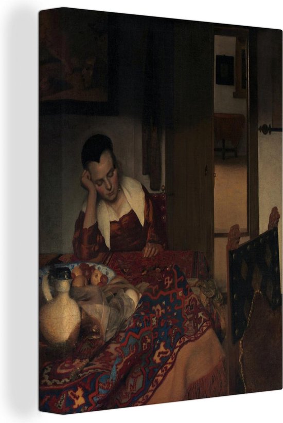 Canvas Schilderij Slapend meisje - Johannes Vermeer - 60x80 cm - Wanddecoratie