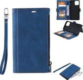 Side Zipper Back Card Horizontale Flip PU lederen tas met kaartsleuven & portemonnee & fotolijst & Lanyard voor iPhone 13 (blauw)