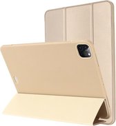 TPU horizontale flip lederen hoes met drie opvouwbare houder voor iPad Pro 12.9 2021/2020/2018 (goud)