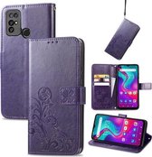 Voor Doogee X96 Pro Vier-blad Sluiting Reliëf Gesp Mobiele Telefoon Bescherming Lederen Case met Lanyard & Card Slot & Portemonnee & Beugel Functie (Paars)