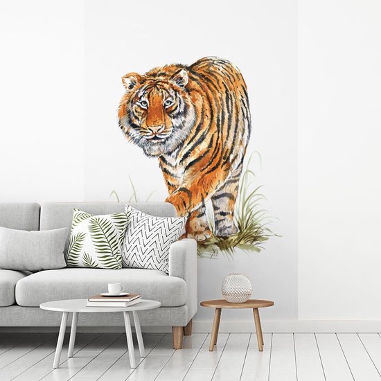 Behang - Fotobehang Tijger - Poten - Gras - Breedte 160 cm x hoogte 240 cm
