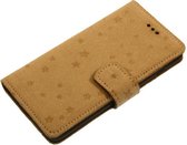 Made-NL Handgemaakte Samsung Galaxy A72 Book case suede Beige Met goud glitter ster robuuste hoesje