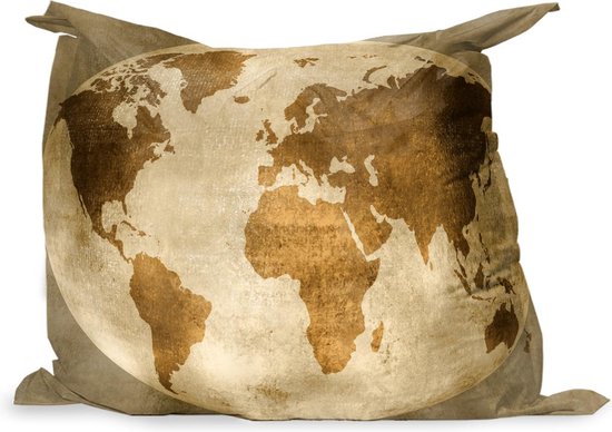 PillowMonkey zitzak - Wereldkaart Wereldbol - Vintage 140x100 cm - Binnen en Buiten | bol.com