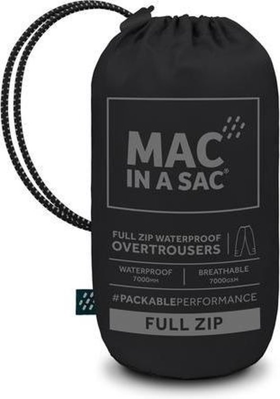 Mac in a Sac Full Zipper Regenbroek - Zwart - Maat M - Mac in a Sac