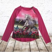 Shirt met paard en vlinders hard roze -s&C-98/104-Longsleeves meisjes