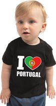 I love Portugal baby shirt zwart jongens en meisjes - Kraamcadeau - Babykleding - Portugal landen t-shirt 68 (3-6 maanden)
