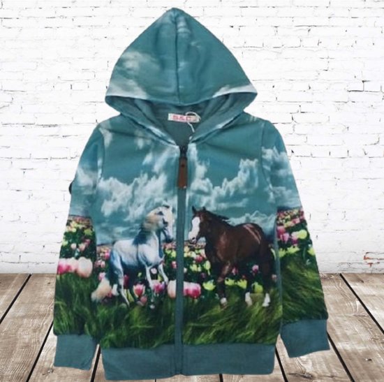 Blauw vest met paarden print -s&C-110/116-Meisjes vest