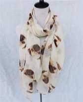 GoedeDoelen.Shop | Chiffon Shawl Beige Pug | Mopshond | Sjaal met Hondenmotief | Omslagdoek | 85 x 185 cm