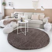 Hoogpolig vloerkleed shaggy Trend effen rond - taupe 240 cm rond