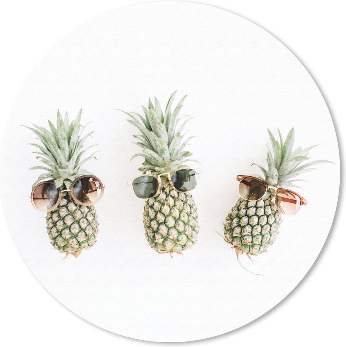 Muismat rond 20x20 cm - Mousepad Ananas - Zonnebril - Geel - Ronde muismatten