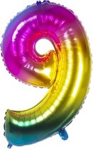 folieballon cijfer 9 latex regenboog 86 cm