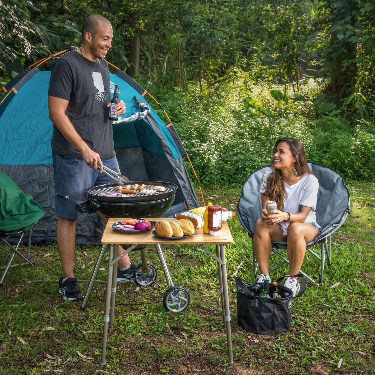 Navaris Bamboe Campingtafel - Inklapbaar En In Hoogte Verstelbaar - Met Draagtas