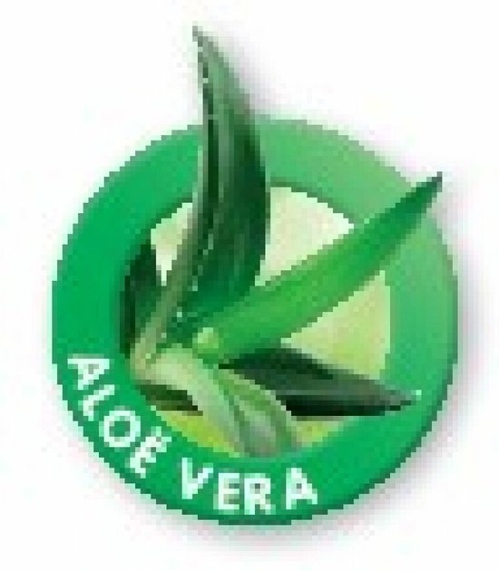 Groene cirkel met aloe vera plant en tekst ALOE VERA.