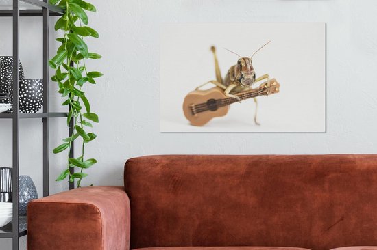 Toile Peinture Sauterelle - Guitare - Animaux - 90x60 cm - Décoration murale